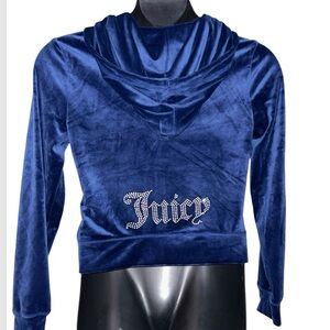 JUICY COUTURE BLING ATLANTIS NAVY RHINESTONE VELOUR ZIP UP HOODIE SWEATSUIT NWT